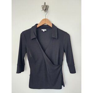 Vintage Devan black faux wrap V-neck half sleeve blouse S